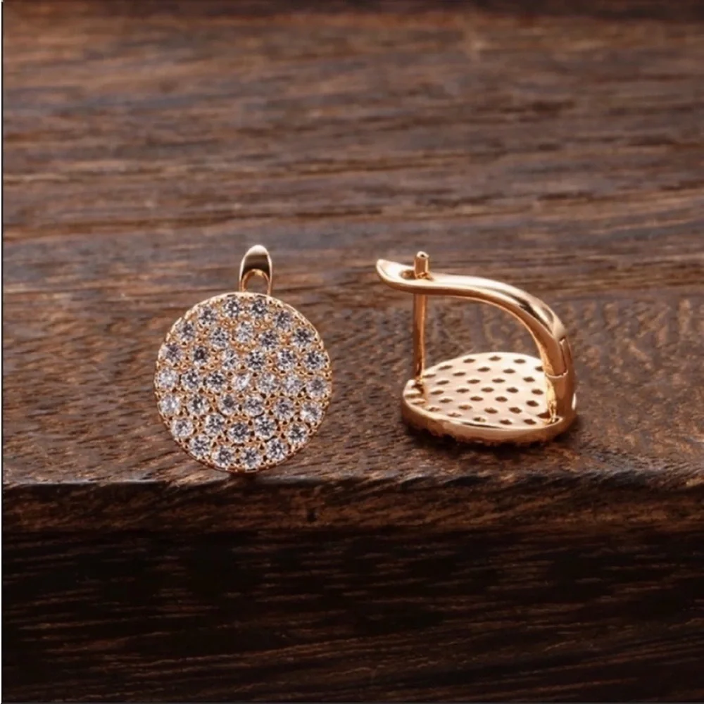 Full Paved Shiny Natural Zircon Stud Earrings 585 Gold Bride Wedding Earrings
